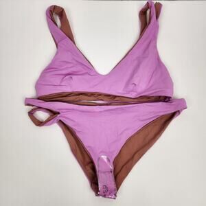 L*Space Bikini Set Breakers Bottom One Wave Top in Purple Brown Reversible XL